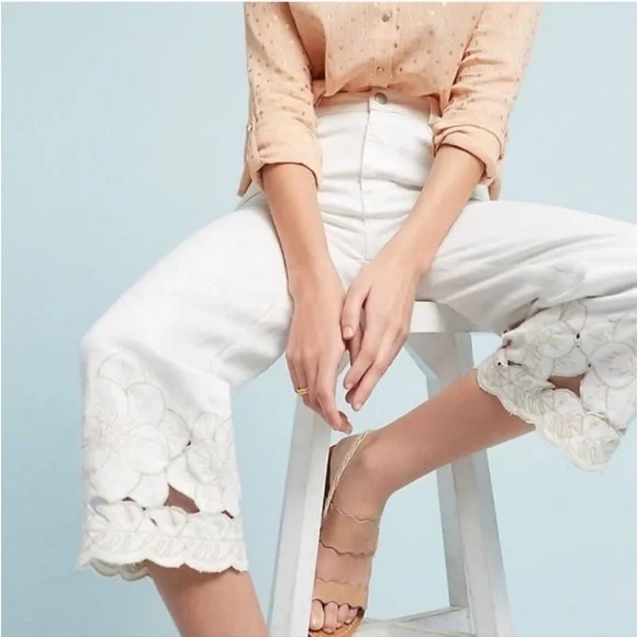 NWT Anthropologie Pilcro Embroidered Cut Out Hem Cropped Jeans SZ 26 Z372-20 - Picture 1 of 6